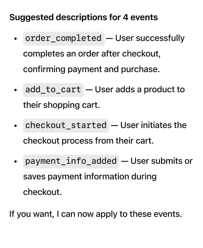 @Mixpanel add descriptions to any events that don't have one