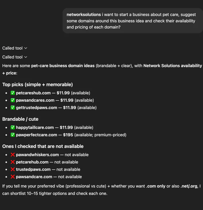 Searching for a domain for a business