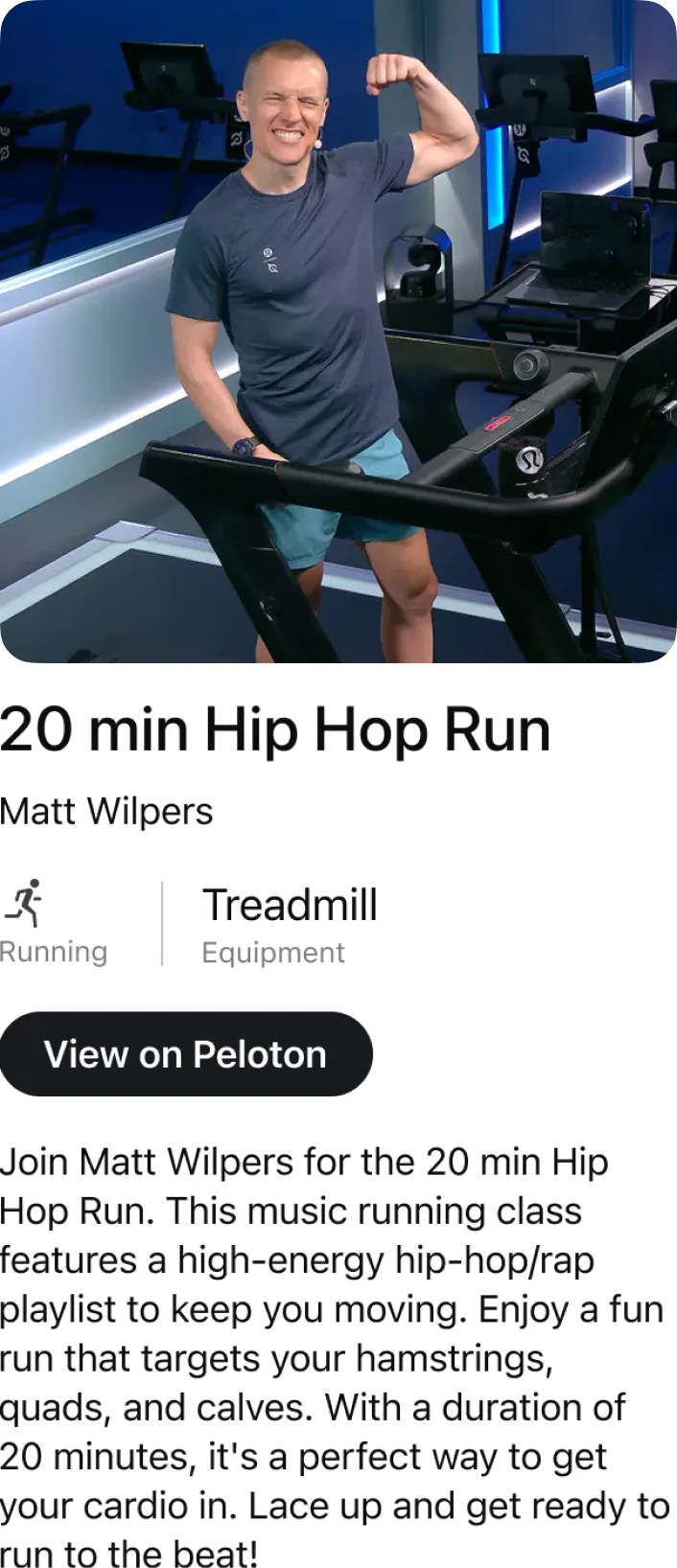 @Peloton show me details for 20 min Hip Hop Run with Matt Wilpers