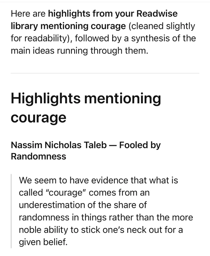 find my highlights about courage in readwise