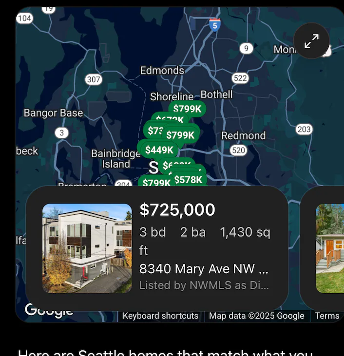 Show me 3 bedroom homes in Seattle with a modern kitchen