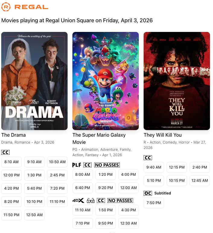 Show me what's playing at Regal Union Square