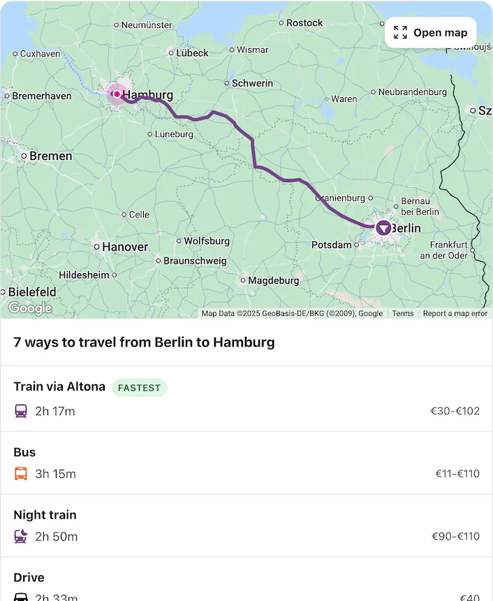 How can I get from Berlin to Hamburg?