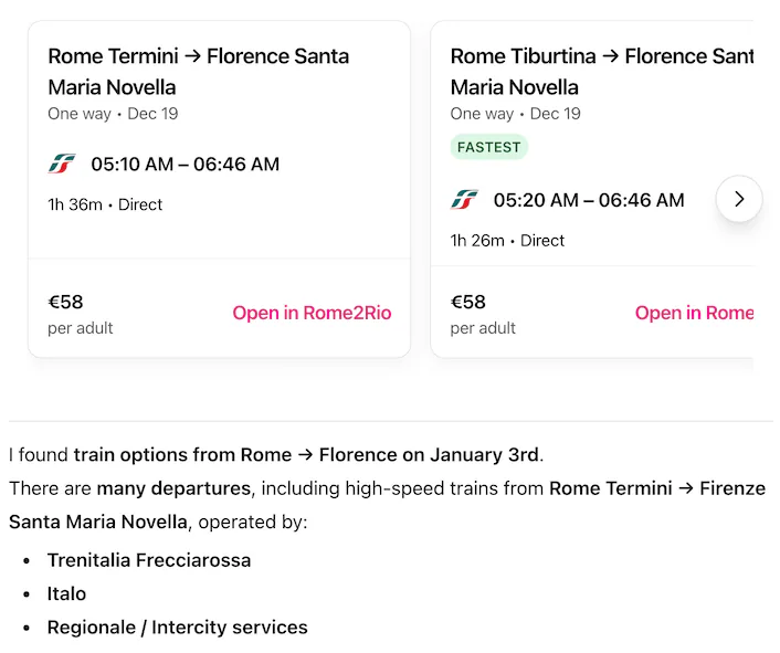 Find me a train from Rome to Florence on the 3rd of January