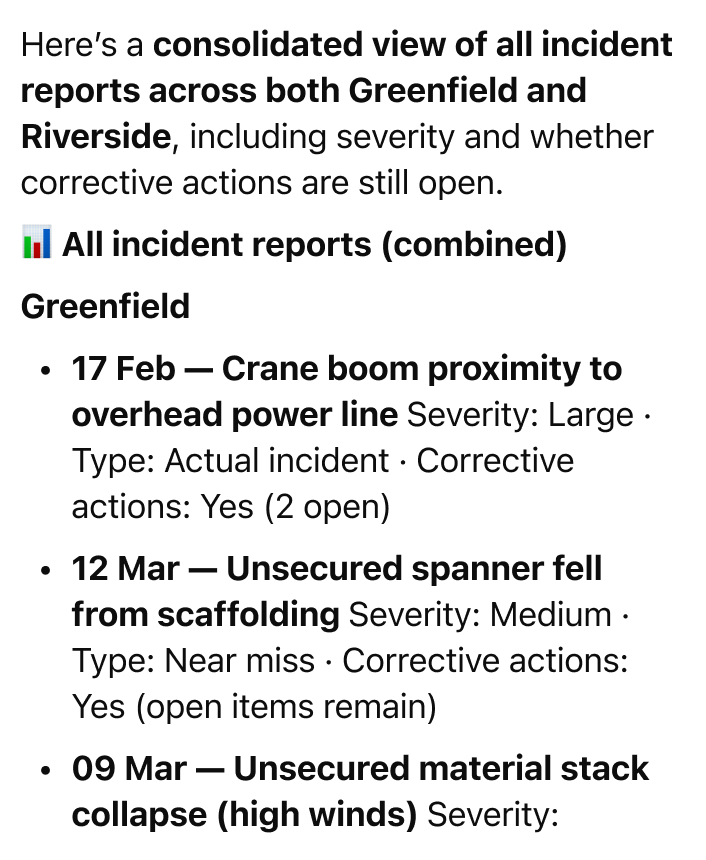 @Sitemate show me all incident reports across projects
