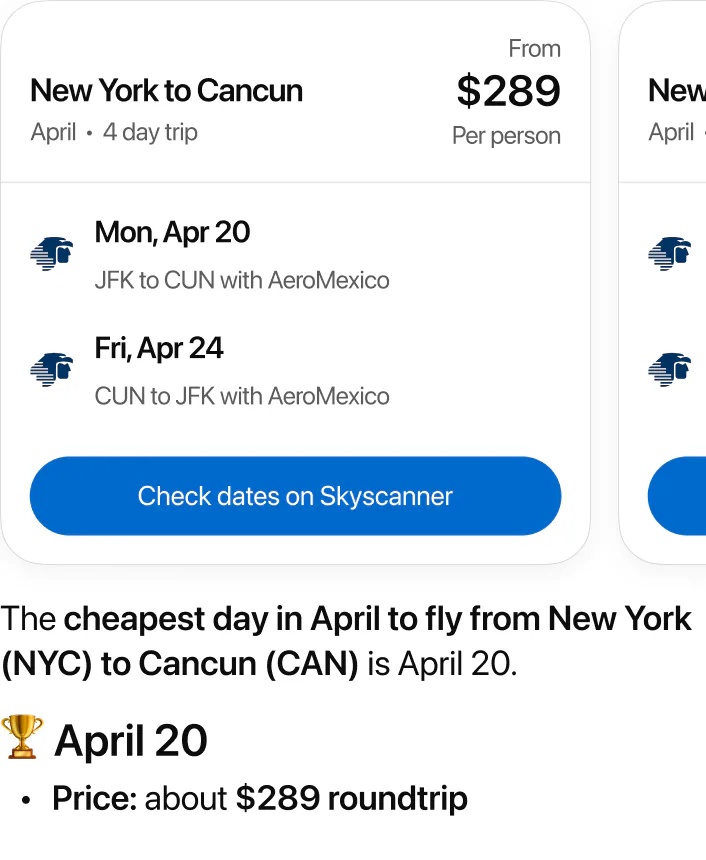 what's the cheapest date in April to fly from NYC to Cancun