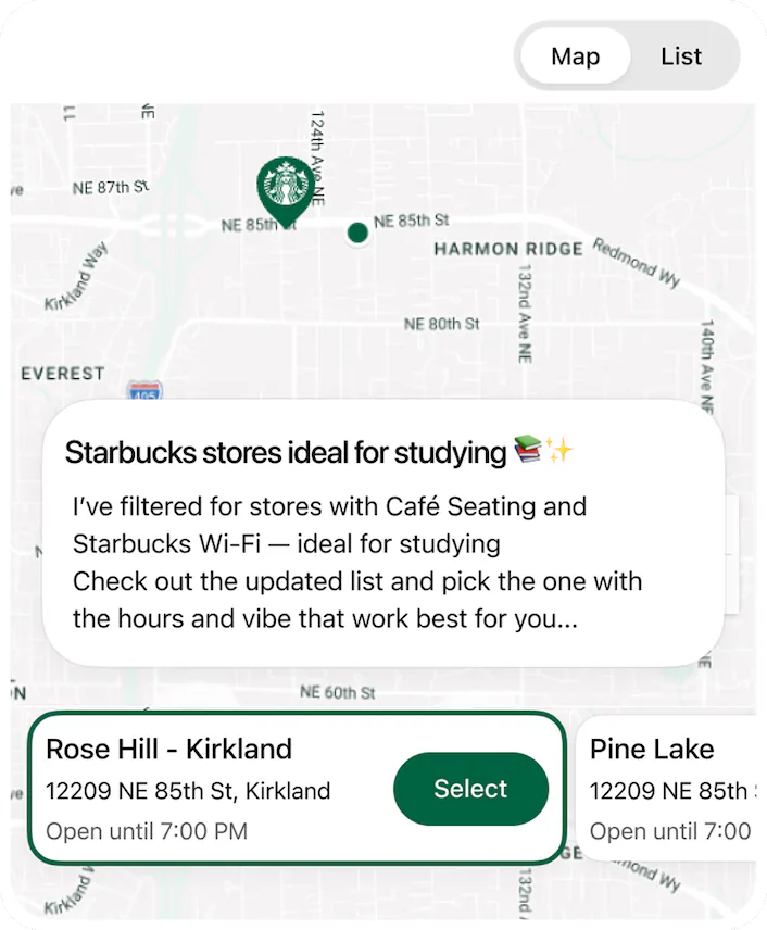 Recommend a Starbucks store near me that is good for studying