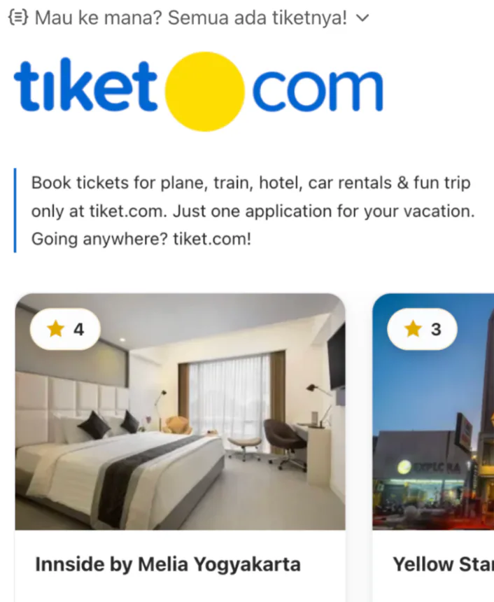 Show me hotels in Yogyakarta for 2 nights, check in 1 April for 2 pax