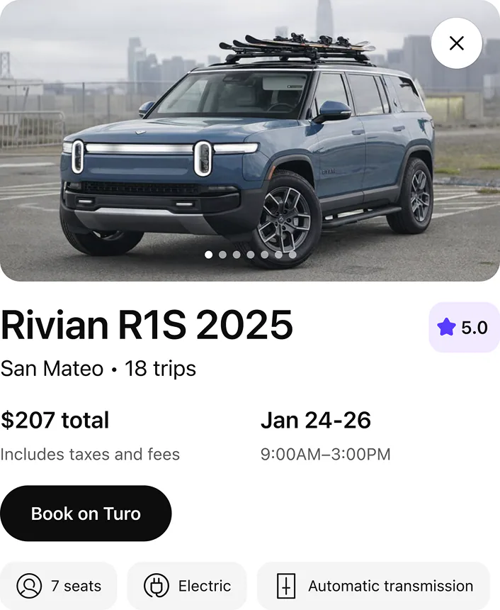 @Turo show me vehicles with snow tires and a ski rack