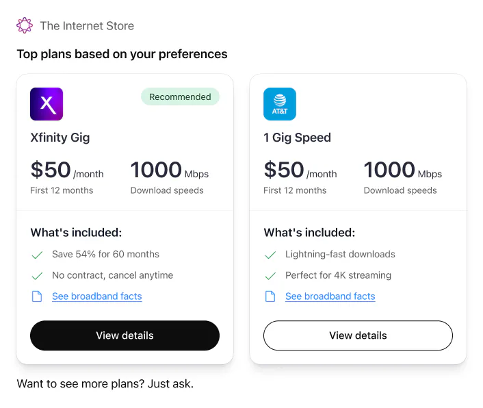 @Updater Internet Store Can you help me find internet plans at 123 Main St?