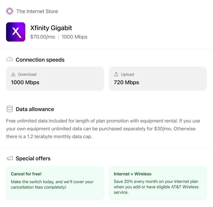 @Updater Internet Store Let's go with the Xfinity plan.