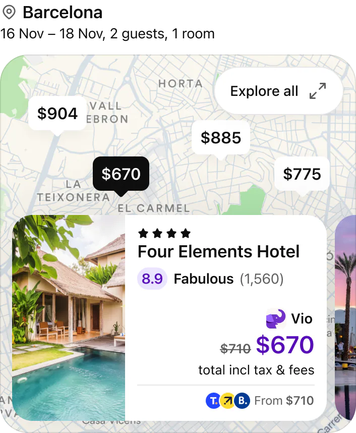 Vio show me hotels in Barcelona, 16-18 November for two