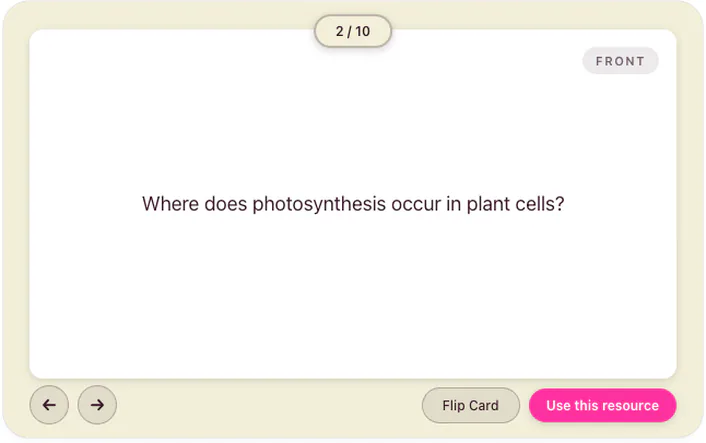 create flashcards on photosynthesis for grade 5
