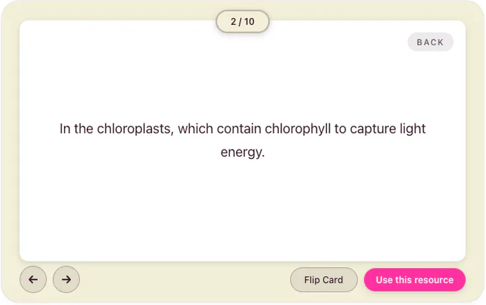 create flashcards on photosynthesis for grade 5