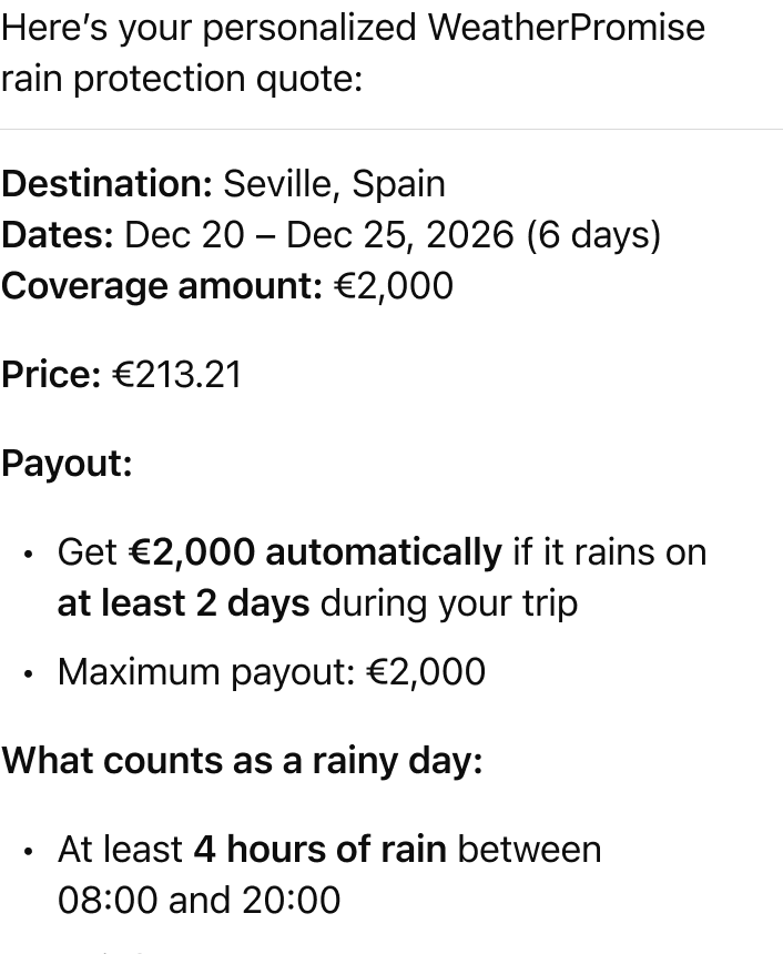 I'm heading to Seville Dec 20–25. Can I protect my trip from bad weather?