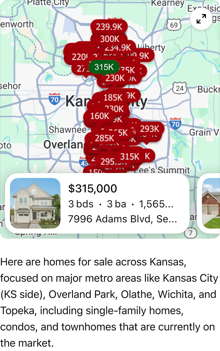 @Zillow show me homes for sale in the Kansas area