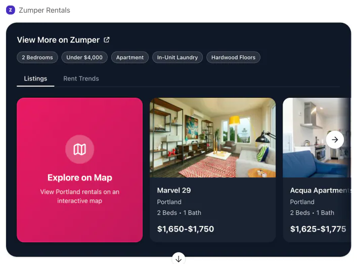 Show me 2 bed apartments in Portland. I want laundry and hardwood floors.